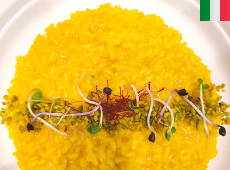 Saffron risotto with pistachio grain